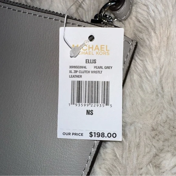 Michael Kors Ellis XL Studded Wristlet Clutch Pearl Gray Leather NWT - Picture 5 of 8